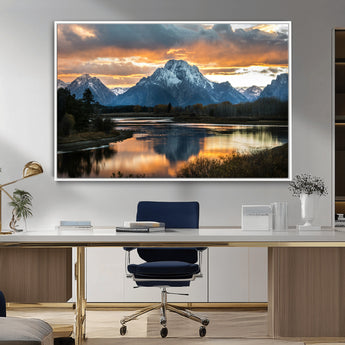 14130176-MGV-CV-36X24-Mountain Sunset Wall Art Canvas Print, Framed Alpine Wilderness Art Picture Print, Golden Hour Perfect Rustic Wilderness Decor