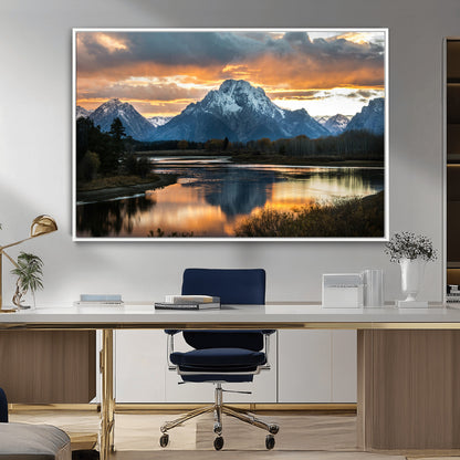 14130176-MGV-CV-36X24-Mountain Sunset Wall Art Canvas Print, Framed Alpine Wilderness Art Picture Print, Golden Hour Perfect Rustic Wilderness Decor
