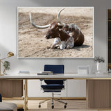 76549210-MGV-CV-36X24-Texas Longhorn Wall Art Canvas Print, Framed Country Living Art Picture Print, Farmhouse Aesthetic Perfect Western Rustic Decor