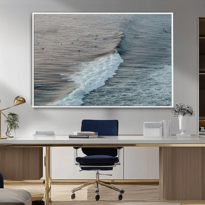 23077324-MGV-CV-36X24-Ocean Waves Wall Art Canvas Print, Framed Coastal Serenity Art Picture Print, Surf Aesthetic Perfect Modern Coastal Decor Artwork