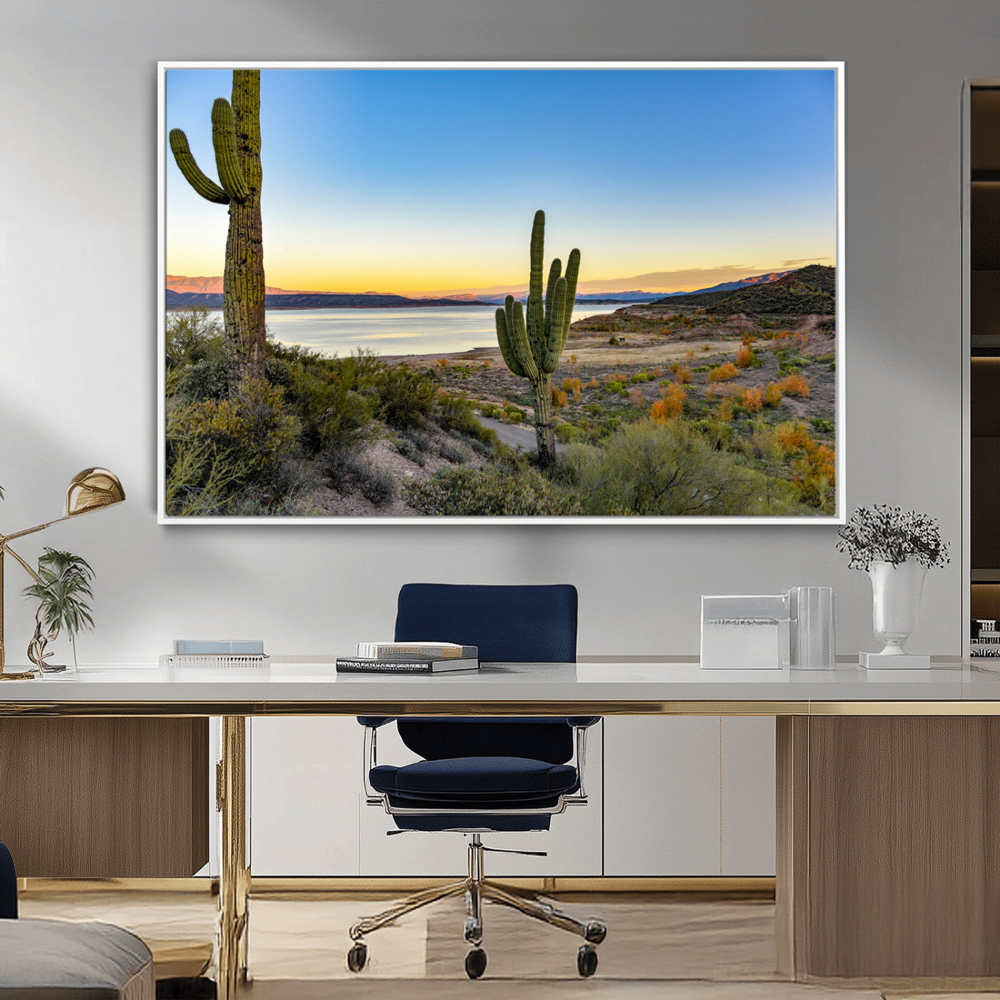 52844711-MGV-CV-36X24-Saguaro Cactus Wall Art Canvas Print, Framed Desert Sunset Art Picture Print, Southwestern Scene Perfect Southwestern Rustic Decor