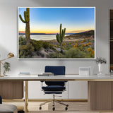 52844711-MGV-CV-36X24-Saguaro Cactus Wall Art Canvas Print, Framed Desert Sunset Art Picture Print, Southwestern Scene Perfect Southwestern Rustic Decor
