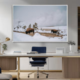 60308289-MGV-CV-36X24-Bison Wildlife Wall Art Canvas Print, Framed Snowy Prairie Art Picture Print, Western Landscape Perfect Rustic Winter Decor