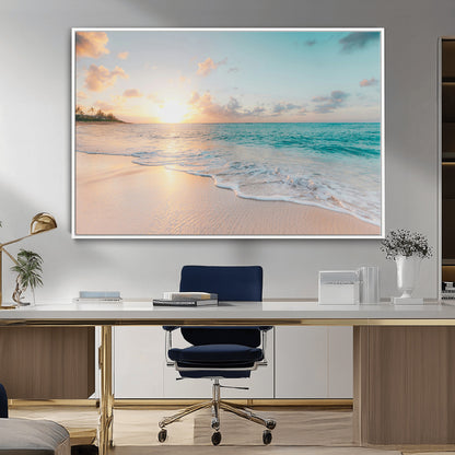 94538225-MGV-CV-36X24-Beach Sunset Wall Art Canvas Print, Framed Ocean Waves Art Picture Print, Summer Escape Perfect Coastal Serenity Decor Artwork