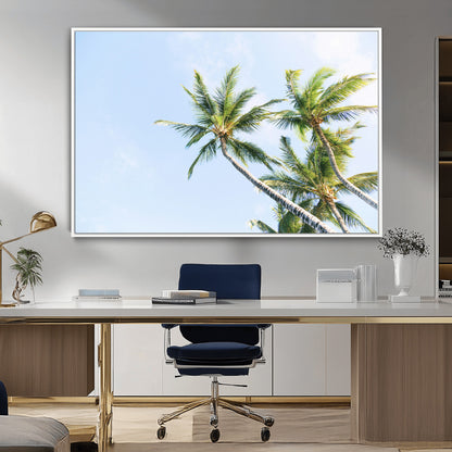 54719115-MGV-CV-36X24-Palm Trees Wall Art Canvas Print, Framed Tropical Aesthetic Art Picture Print, Coastal Serenity Perfect Tropical Minimalist Decor