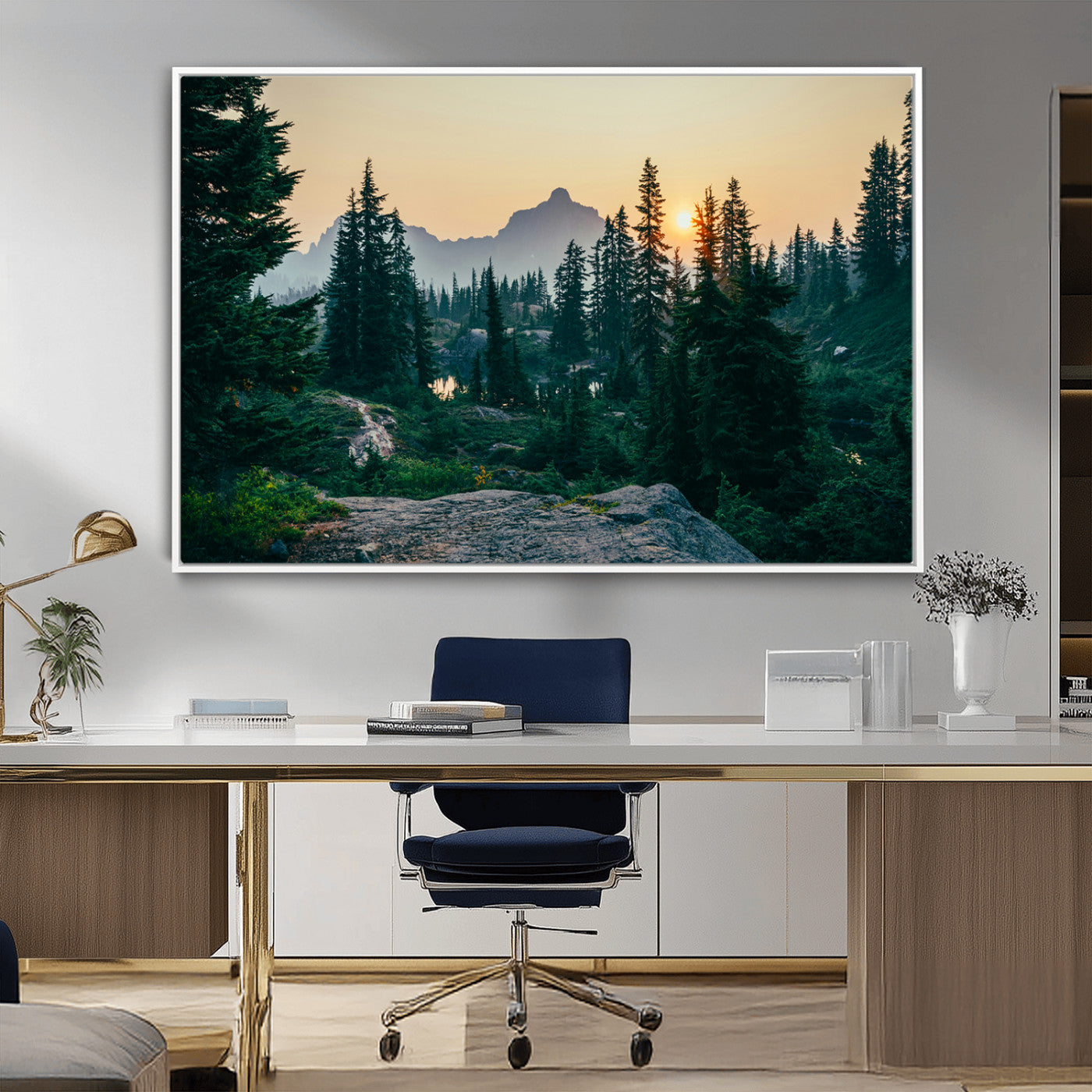 66397982-MGV-CV-36X24-Mountain Landscape Wall Art Canvas Print, Framed Forest Serenity Art Picture Print, Mountain Landscape Perfect Rustic Wilderness