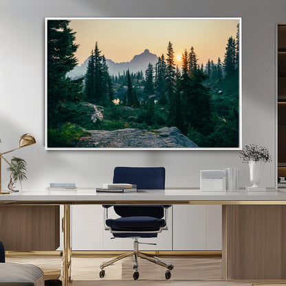 66397982-MGV-CV-36X24-Mountain Landscape Wall Art Canvas Print, Framed Forest Serenity Art Picture Print, Mountain Landscape Perfect Rustic Wilderness