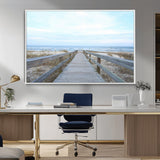 31602988-MGV-CV-36X24-Beach Boardwalk Wall Art Canvas Print, Framed Coastal Serenity Art Picture Print, Ocean View Perfect Coastal Minimalist Decor