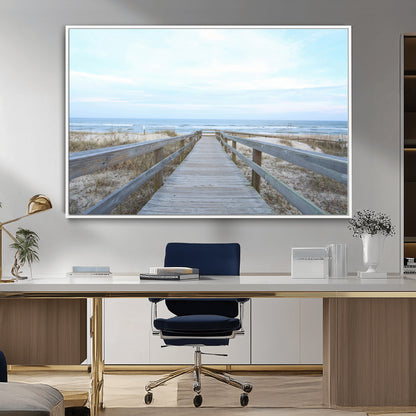 31602988-MGV-CV-36X24-Beach Boardwalk Wall Art Canvas Print, Framed Coastal Serenity Art Picture Print, Ocean View Perfect Coastal Minimalist Decor