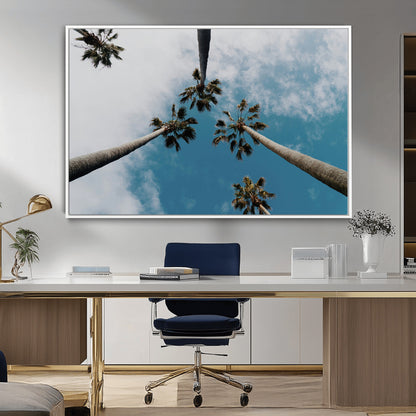 45236398-MGV-CV-36X24-Tropical Palm Trees Wall Art Canvas Print, Framed California Sky Art Picture Print, Minimalist Nature Perfect Coastal Minimalist