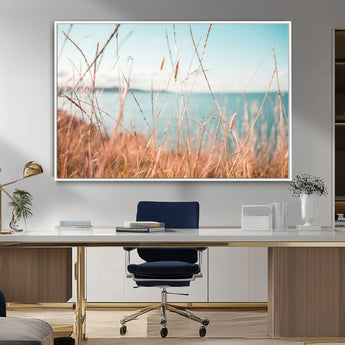 36108696-MGV-CV-36X24-Coastal Grass Wall Art – Serene Ocean View Canvas Print, Beach Nature Photography Decor for Living Room, Bedroom, Office or Modern