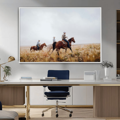 94723307-MGV-CV-36X24-Western Cowboys Wall Art Canvas Print, Framed Rustic Prairie Art Picture Print, Horseback Riding Perfect Rustic Western Decor
