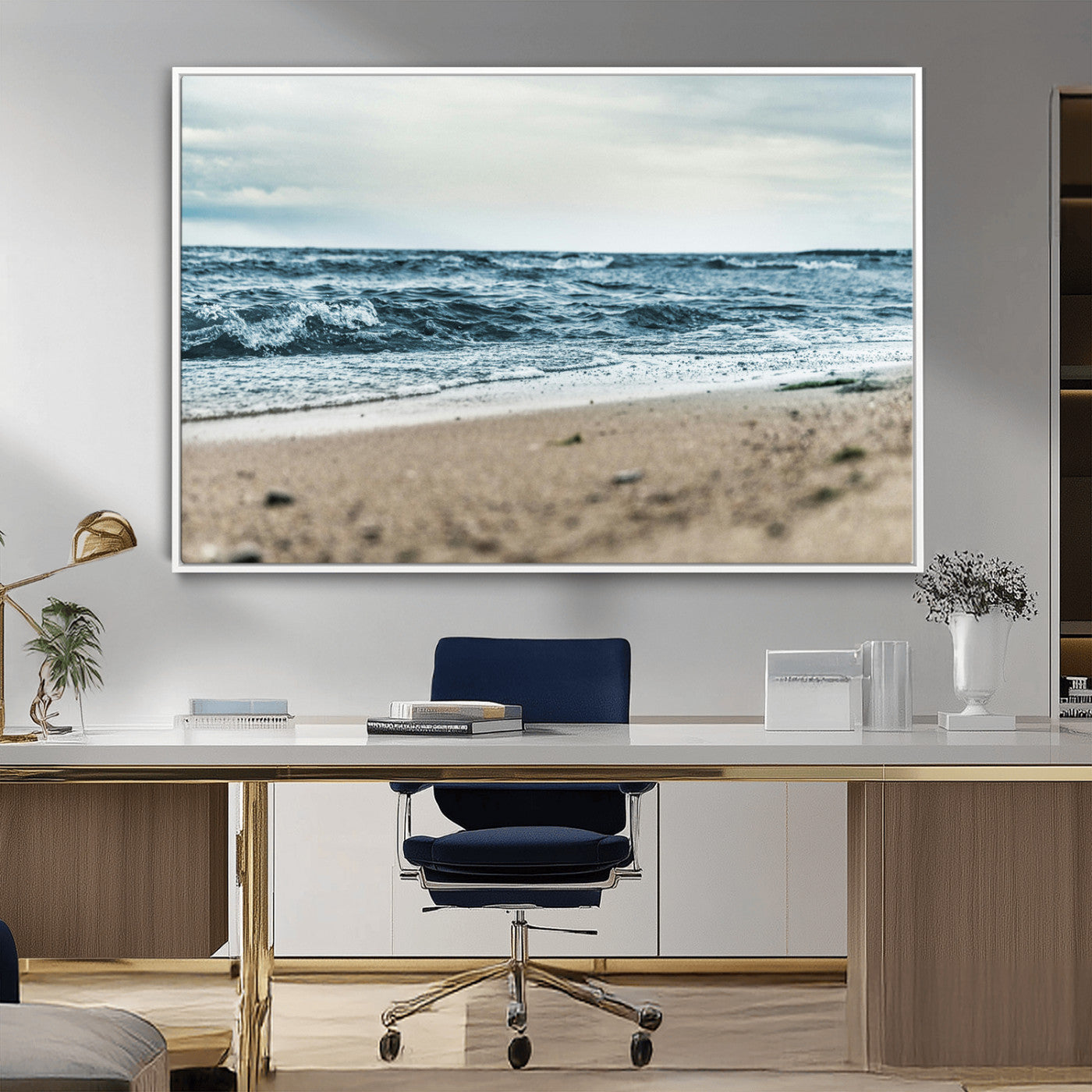 81812590-MGV-CV-36X24-Ocean Wall Art Wall Art Canvas Print, Framed Coastal Canvas Art Picture Print, Moody Seascape Perfect Coastal Minimalist Decor