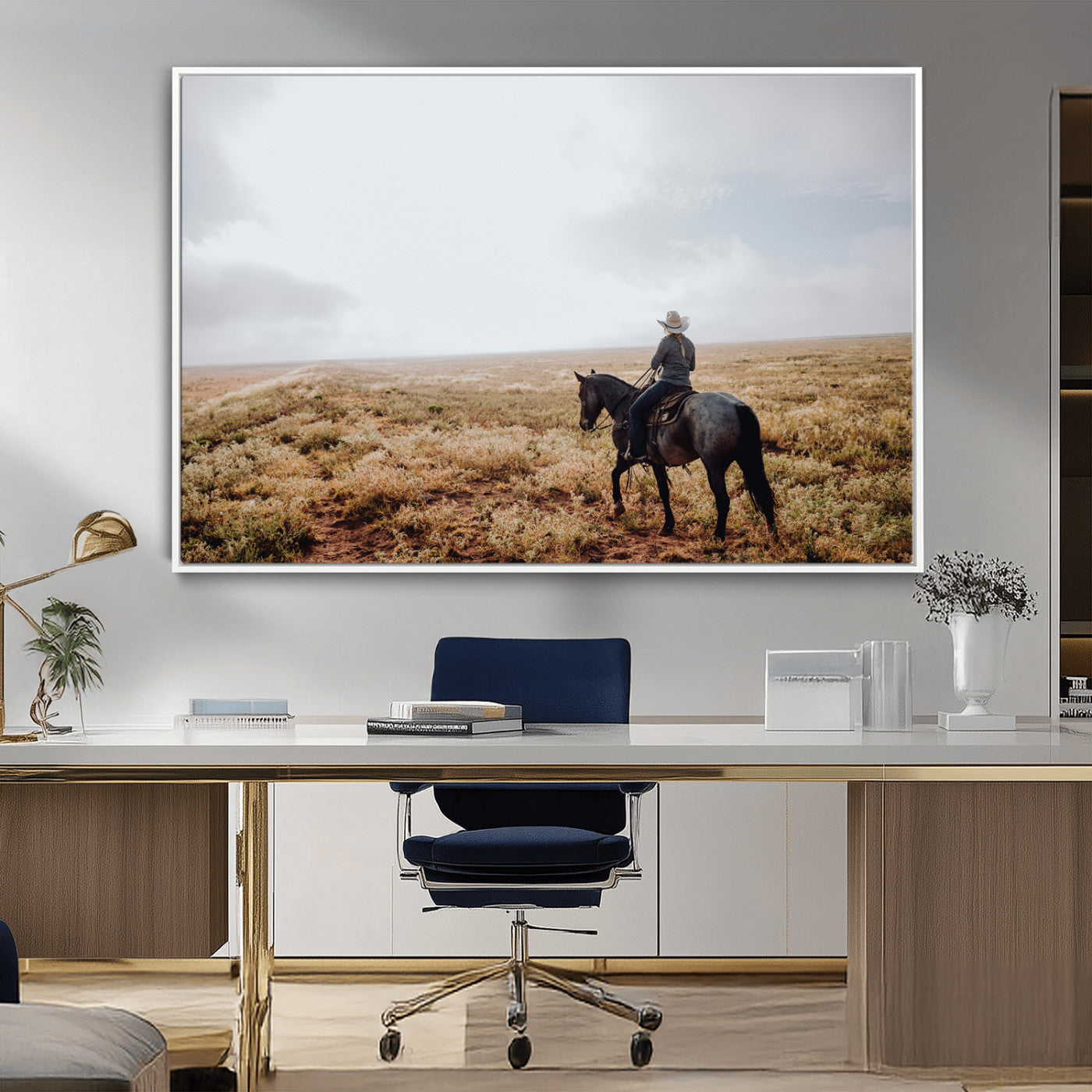 57597730-MGV-CV-36X24-Cowboy Wall Art Wall Art Canvas Print, Framed Western Canvas Art Picture Print, Rustic Ranch Scene Perfect Rustic Western Decor