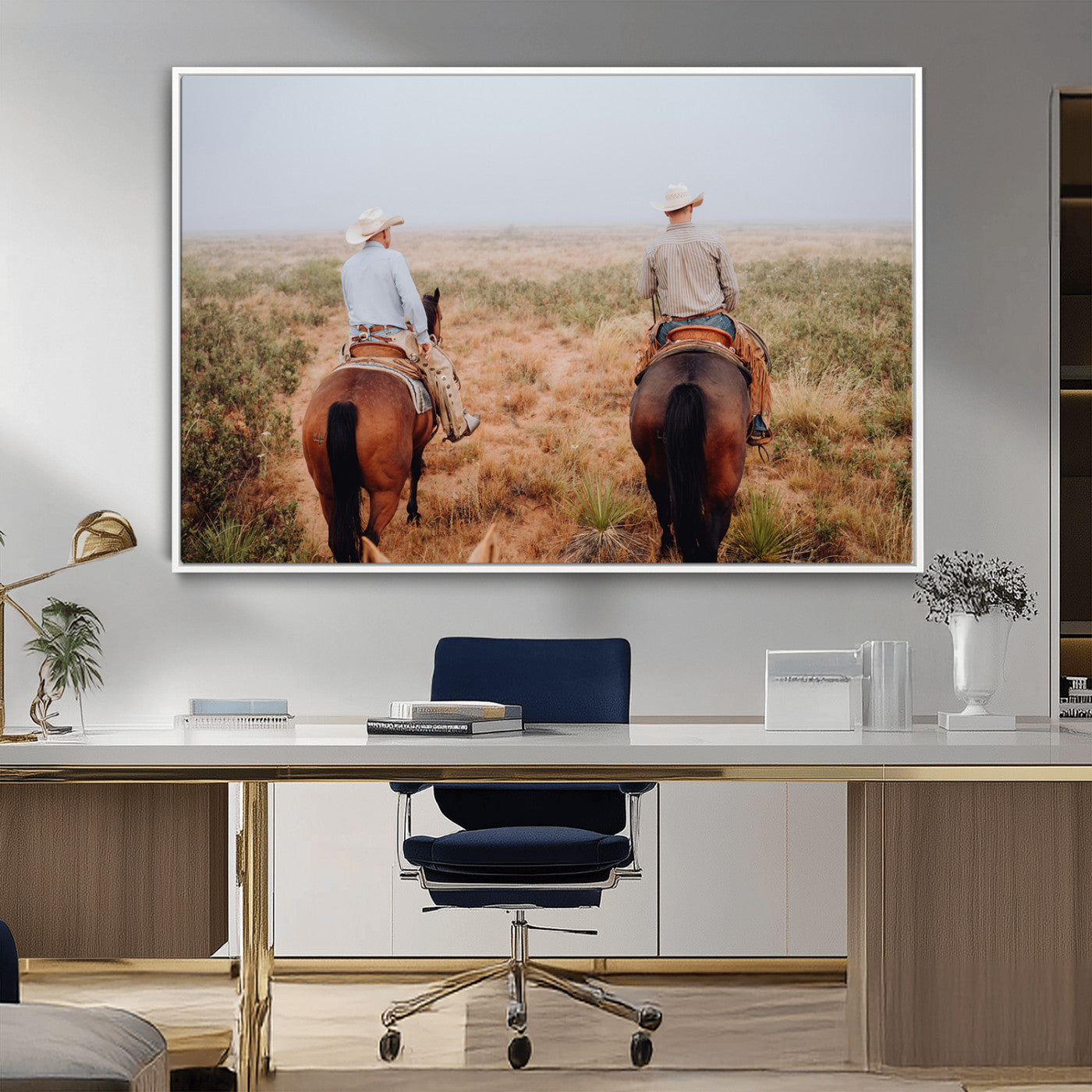 54943176-MGV-CV-36X24-Cowboy Wall Art Wall Art Canvas Print, Framed Western Canvas Art Picture Print, Rustic Ranch Scene Perfect Rustic Western Decor