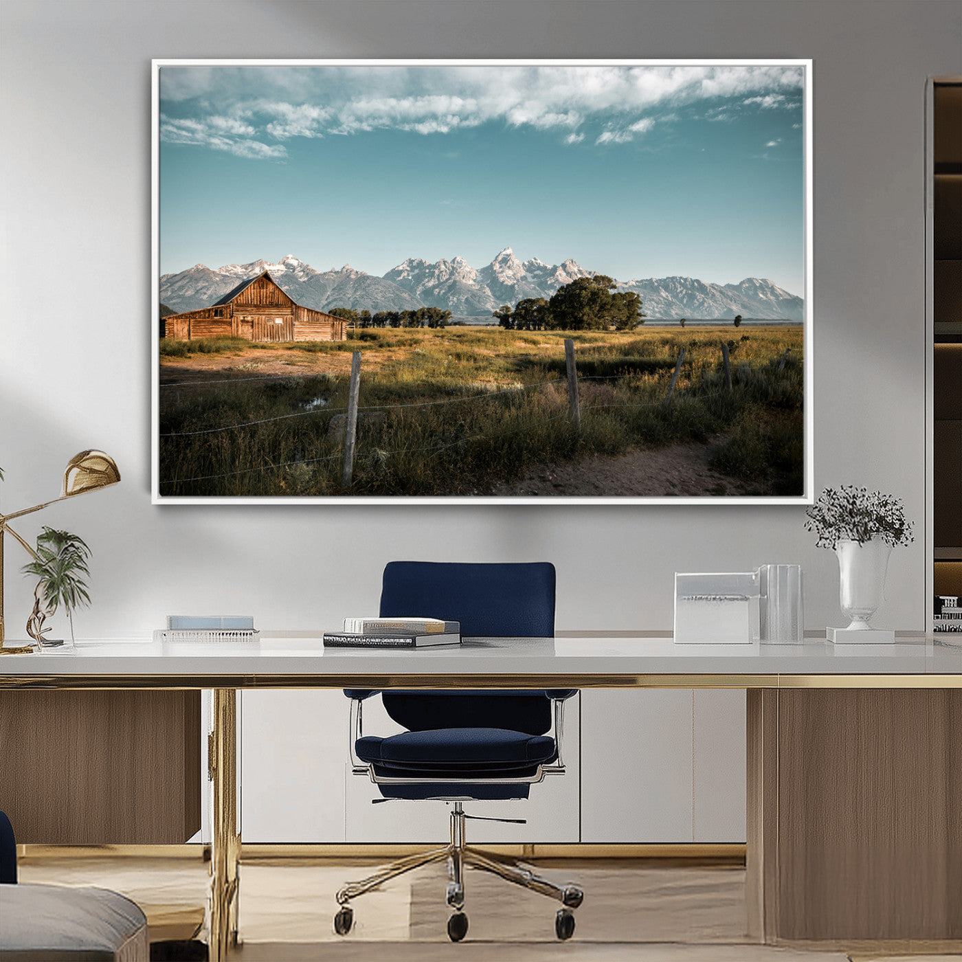 92497443-MGV-CV-36X24-Rustic Farmhouse Wall Art Canvas Print, Framed Mountain Cabin Art Picture Print, Western Landscape Perfect Rustic Farmhouse Decor