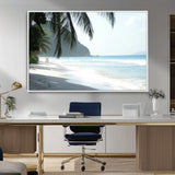 18311030-MGV-CV-36X24-Tropical Beach Wall Art Canvas Print, Framed Serene Ocean Art Picture Print, Palm Tree Shadows Perfect Tropical Coastal Decor