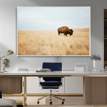 61392510-MGV-CV-36X24-Buffalo Wall Art Wall Art Canvas Print, Framed Western Wildlife Decor Art Picture Print, Rustic Farmhouse Art Perfect Rustic
