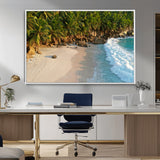 82312665-MGV-CV-36X24-Tropical Beach Wall Art Canvas Print, Framed Ocean Waves Art Picture Print, Palm Trees Perfect Coastal Minimalist Decor Artwork