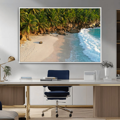 82312665-MGV-CV-36X24-Tropical Beach Wall Art Canvas Print, Framed Ocean Waves Art Picture Print, Palm Trees Perfect Coastal Minimalist Decor Artwork