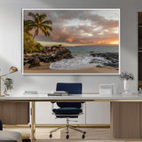 55108220-MGV-CV-36X24-Tropical Beach Wall Art Canvas Print, Framed Hawaiian Sunset Art Picture Print, Ocean Waves Perfect Coastal Tropical Decor Artwork
