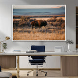 39509187-MGV-CV-36X24-Western Wildlife Wall Art Canvas Print, Framed Bison Art Picture Print, Golden Hour Perfect Western Rustic Decor Artwork