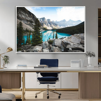 98014896-MGV-CV-36X24-Canadian Rockies Wall Art Canvas Print, Framed Mountain Landscape Art Picture Print, Turquoise Water Perfect Scandinavian