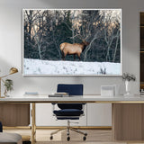 36533178-MGV-CV-36X24-Wild Elk Photography Wall Art Canvas Print, Framed Winter Wildlife Art Picture Print, Snowy Forest Perfect Rustic Lodge Decor