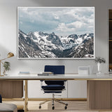 94074619-MGV-CV-36X24-Snowy Peaks Wall Art Canvas Print, Framed Alpine Wilderness Art Picture Print, Mountain Escape Perfect Winter Serenity Decor
