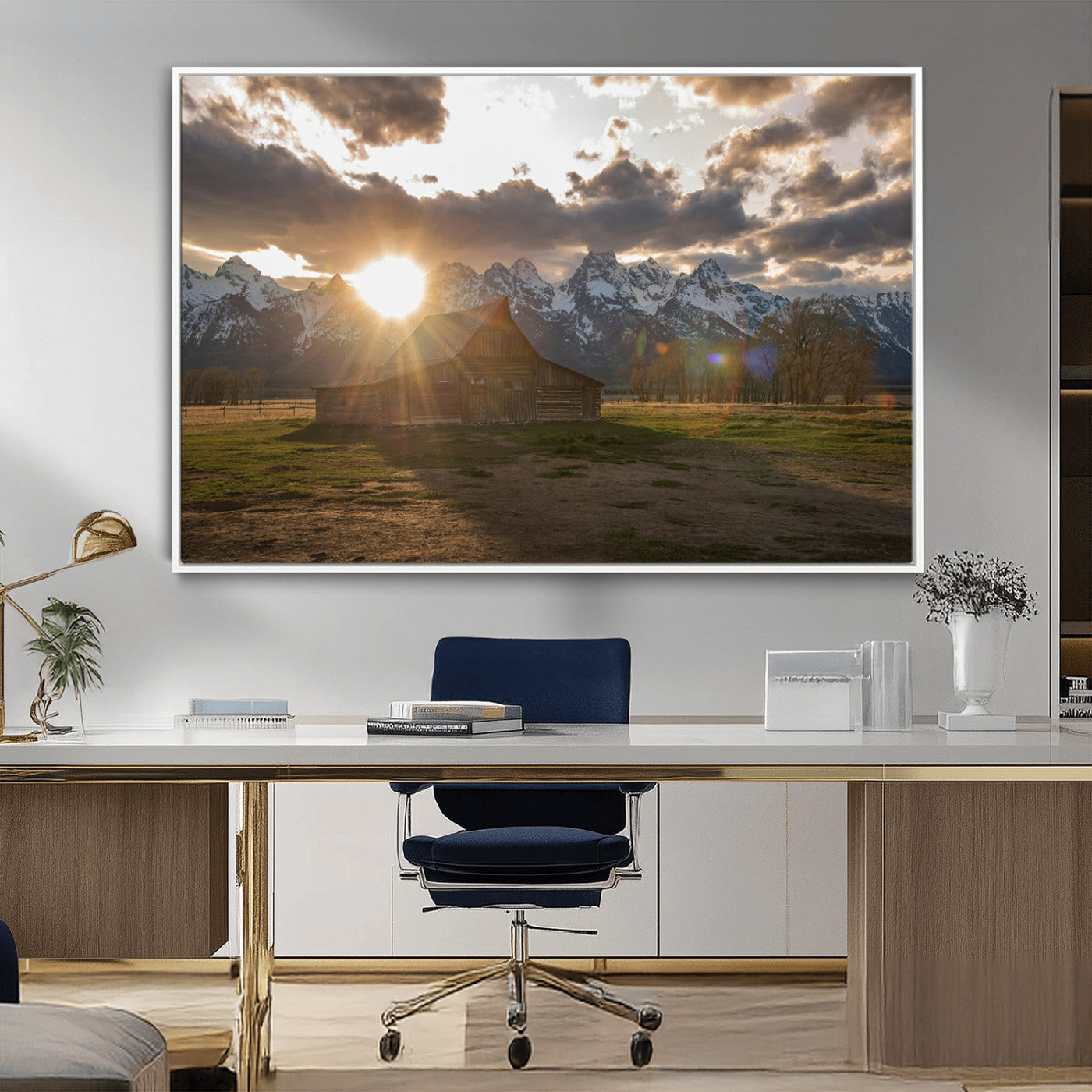 52555760-MGV-CV-36X24-Snowy Peaks Wall Art Canvas Print, Framed Nature Escape Art Picture Print, Rustic Charm Perfect Rustic Western Decor Artwork