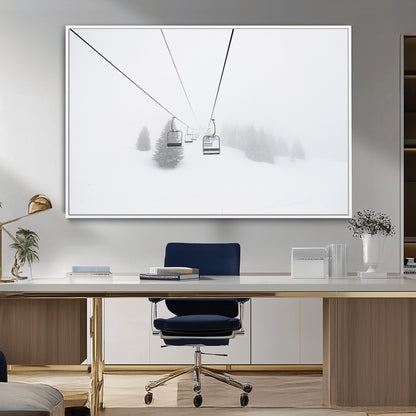 20216390-MGV-CV-36X24-Ski Lift Wall Art Canvas Print, Framed Snowy Landscape Art Picture Print, Alpine Adventure Perfect Nordic Minimalist Decor Artwork