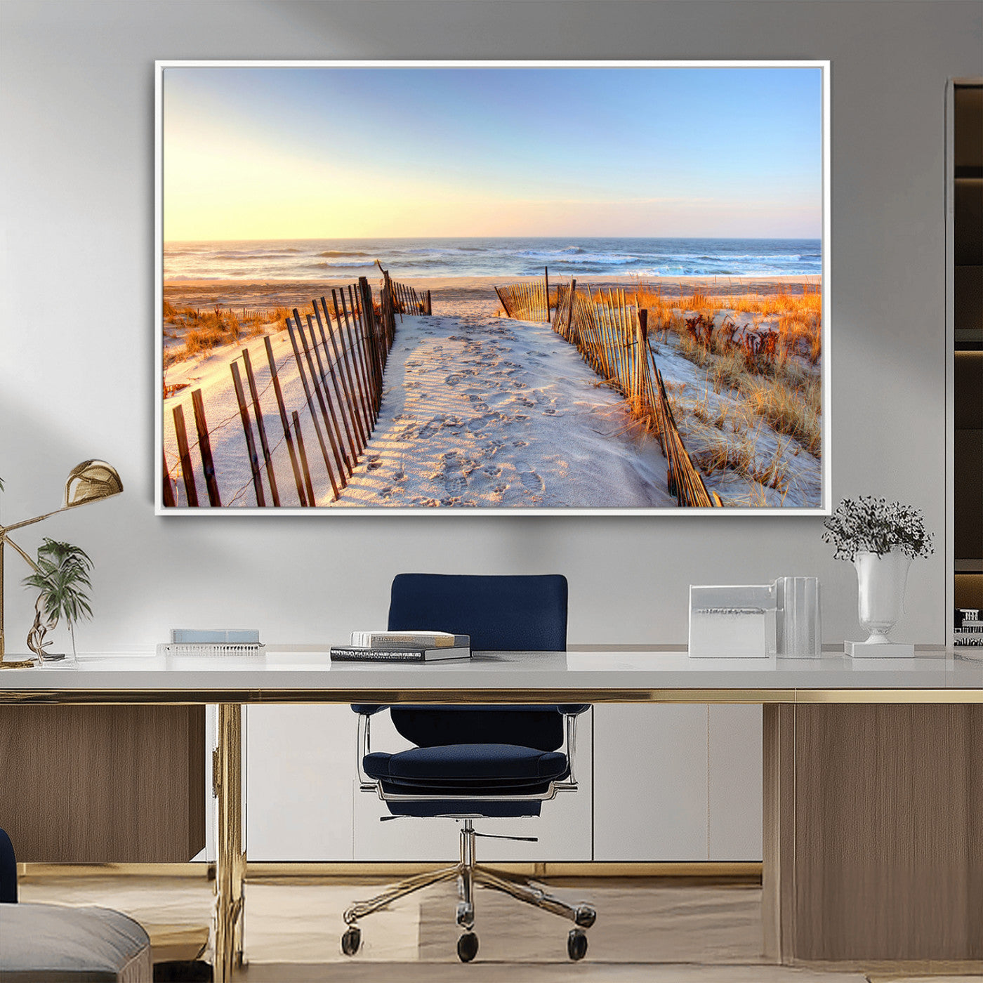 73351887-MGV-CV-36X24-Ocean Sunset Wall Art Wall Art Canvas Print, Framed Nautical Photography Art Picture Print, Summer Beach House Decor Perfect