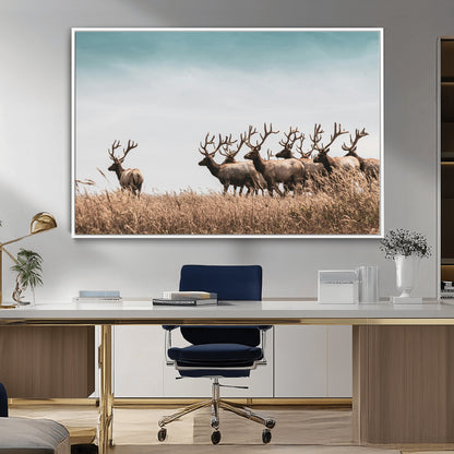 81594705-MGV-CV-36X24-Elk Herd Wall Art Canvas Print, Framed Wildlife Photography Art Picture Print, Rustic Nature Print Perfect Rustic Wildlife Decor