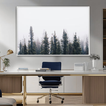 42364796-MGV-CV-36X24-Foggy Forest Wall Art Canvas Print, Framed Misty Pines Art Picture Print, Moody Woodland Perfect Scandinavian Minimalist Decor