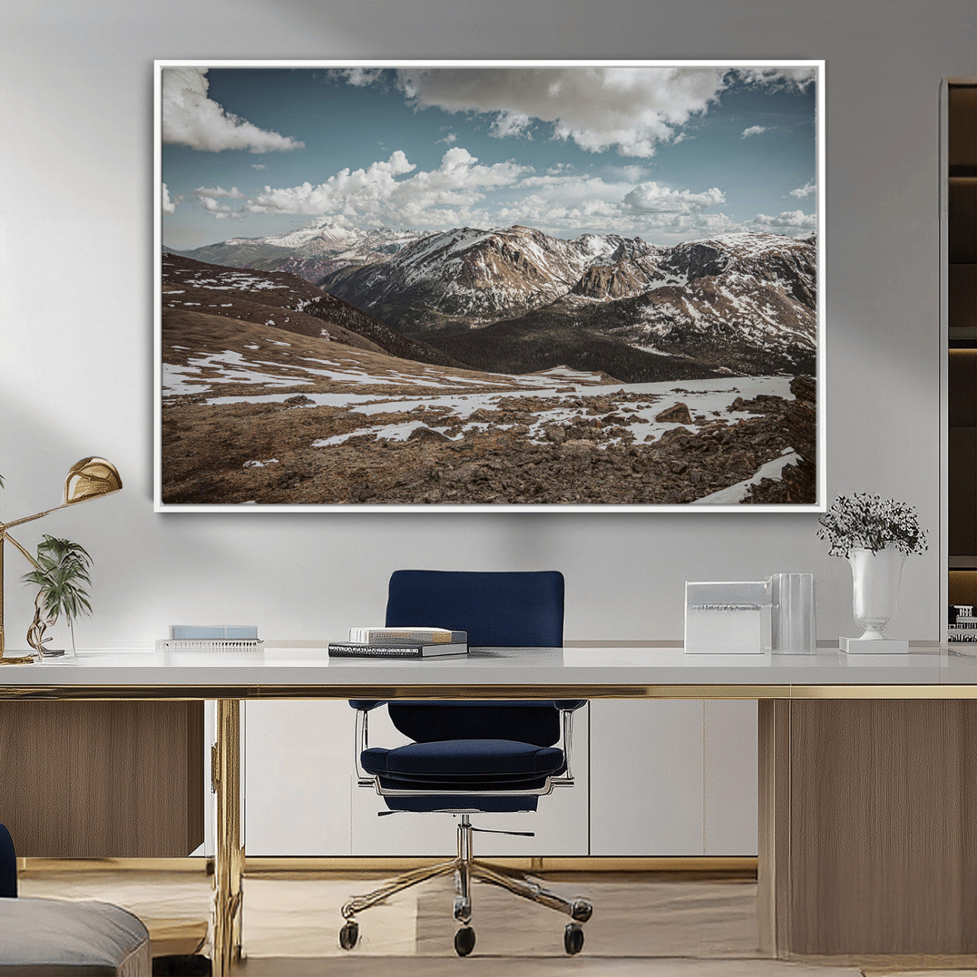 44565953-MGV-CV-36X24-Mountain Landscape Wall Art Canvas Print, Framed Snowy Peaks Art Picture Print, Rugged Highlands Perfect Rustic Adventure Decor