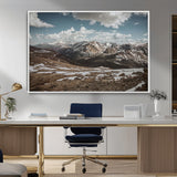 44565953-MGV-CV-36X24-Mountain Landscape Wall Art Canvas Print, Framed Snowy Peaks Art Picture Print, Rugged Highlands Perfect Rustic Adventure Decor