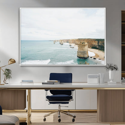 70095633-MGV-CV-36X24-Twelve Apostles Wall Art Canvas Print, Framed Coastal Cliffs Art Picture Print, Rugged Rock Formations Perfect Minimalist Coastal