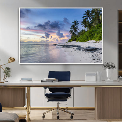 75045485-MGV-CV-36X24-Tropical Beach Wall Art Canvas Print, Framed Sunset Glow Art Picture Print, Palm Tree Coast Perfect Tropical Coastal Decor Artwork