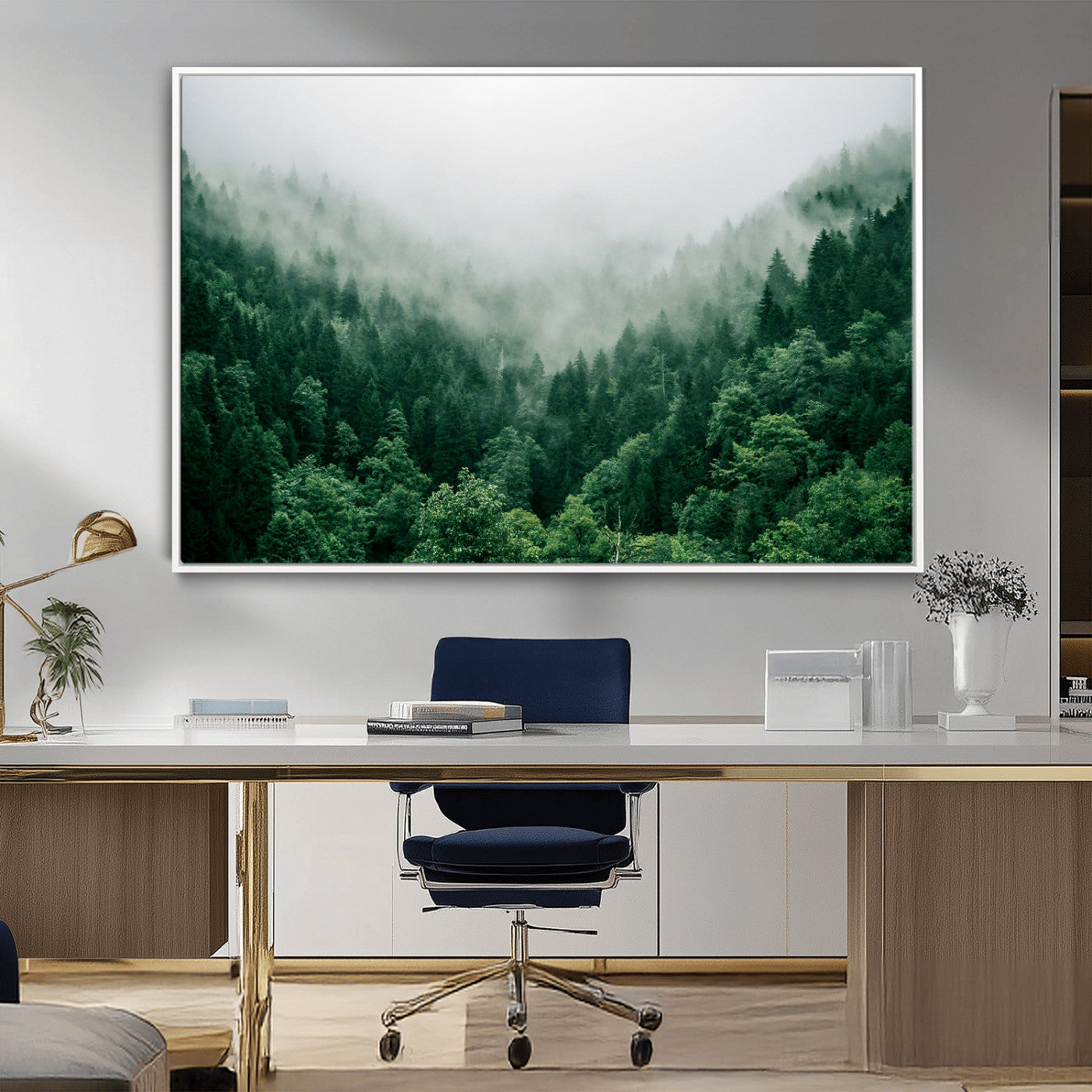 45265379-MGV-CV-36X24-Misty Forest Wall Art – Green Mountain Pine Tree Landscape Canvas Print, Nature Photography Artwork Home Decor for Bedroom, Living