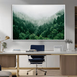 45265379-MGV-CV-36X24-Misty Forest Wall Art – Green Mountain Pine Tree Landscape Canvas Print, Nature Photography Artwork Home Decor for Bedroom, Living