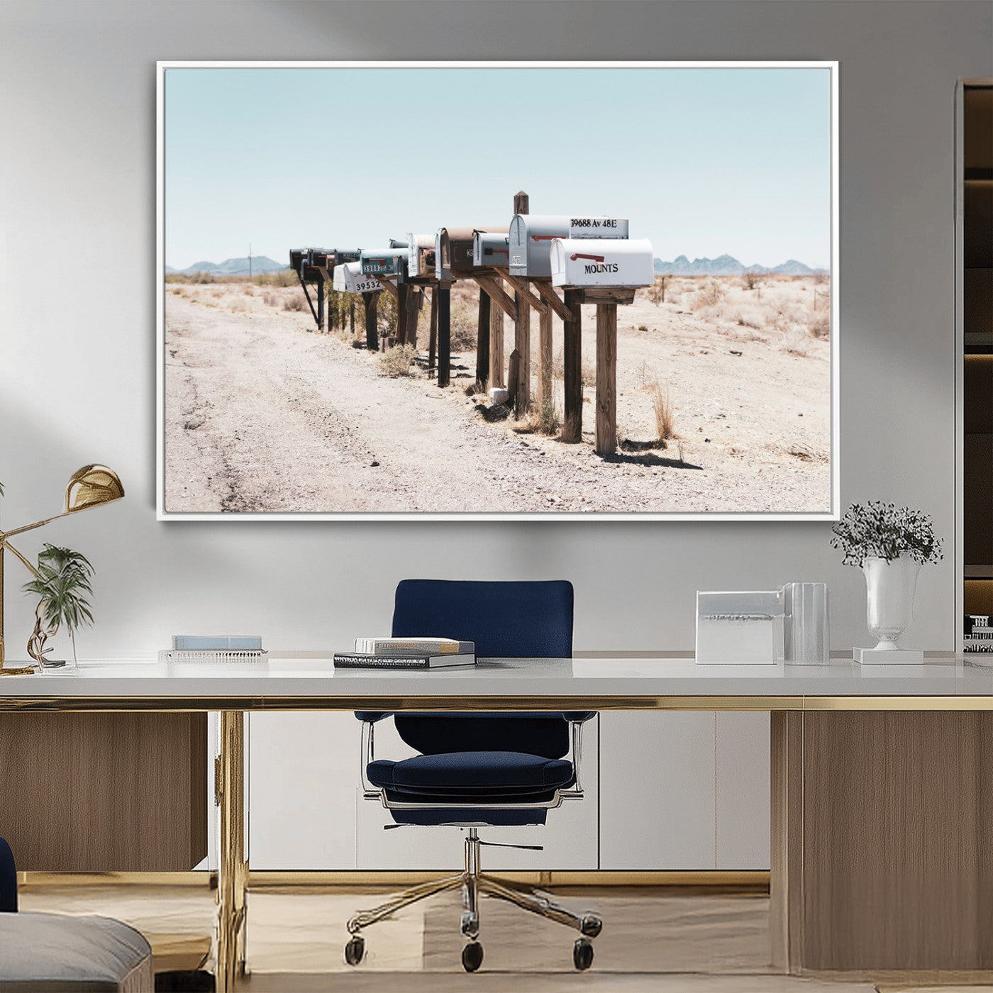 54616109-MGV-CV-36X24-Desert Mailboxes Wall Art – Rustic Rural Roadside Photography Canvas Print, American Southwest Landscape Home Decor for Living