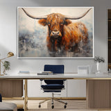 X61001-MGV-CV-36X24-Scottish Highland Wall Art Canvas Print, Framed Longhorn Art Picture Print, Western Cow Perfect Farmhouse Decor Artwork