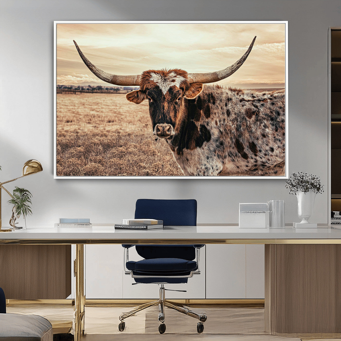 95745718-MGV-CV-36X24-Texas Longhorn Wall Art – Western Cattle Photography Canvas Print, Rustic Ranch Animal Artwork Country Farmhouse Decor for Living