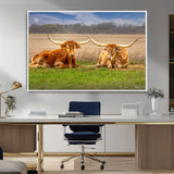 54598515-MGV-CV-36X24-Texas Longhorns Wall Art – Rustic Cattle Ranch Canvas Print, Western Farmhouse Animal Photography Decor for Living Room, Office,