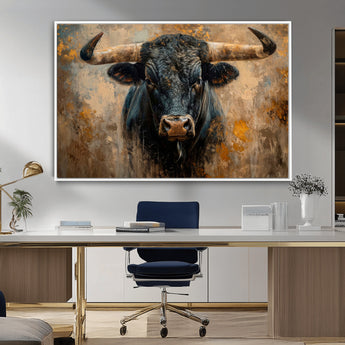 91615410-MGV-CV-36X24-Bull Wall Art – Rustic Western Longhorn Canvas Print, Powerful Abstract Animal Painting, Farmhouse Ranch Decor for Living Room,