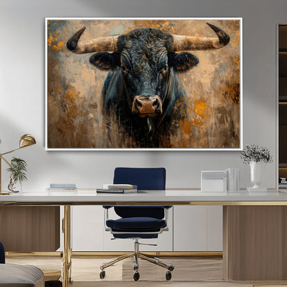 91615410-MGV-CV-36X24-Bull Wall Art – Rustic Western Longhorn Canvas Print, Powerful Abstract Animal Painting, Farmhouse Ranch Decor for Living Room,