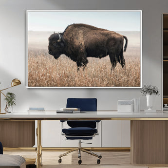 69909079-MGV-CV-36X24-Bison Wall Art – Majestic Buffalo Canvas Print in Prairie Grasslands, Rustic Western Animal Painting, Farmhouse Ranch Decor for