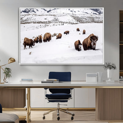 38217250-MGV-CV-36X24-Bison Herd Wall Art – Wildlife Canvas Print of Buffalo Winter Snow Scene, Rustic Western Lodge Décor, Farmhouse & Cabin Nature