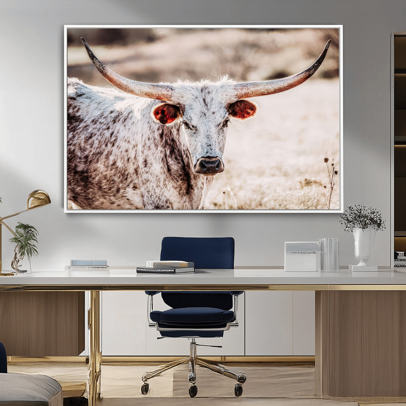 72388892-MGV-CV-36X24-Texas Longhorn Wall Art – Rustic Western Canvas Print, Cowboy Style Farmhouse Bull Artwork for Living Room, Ranch, Office or Man