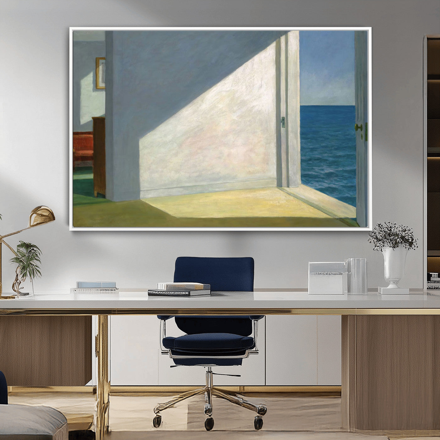 34188481-MGV-FC-36X24_White-Coastal Sunlight Wall Art – Minimalist Ocean View Canvas Print, Serene Beach House Inspired Decor for Bedroom, Living Room,